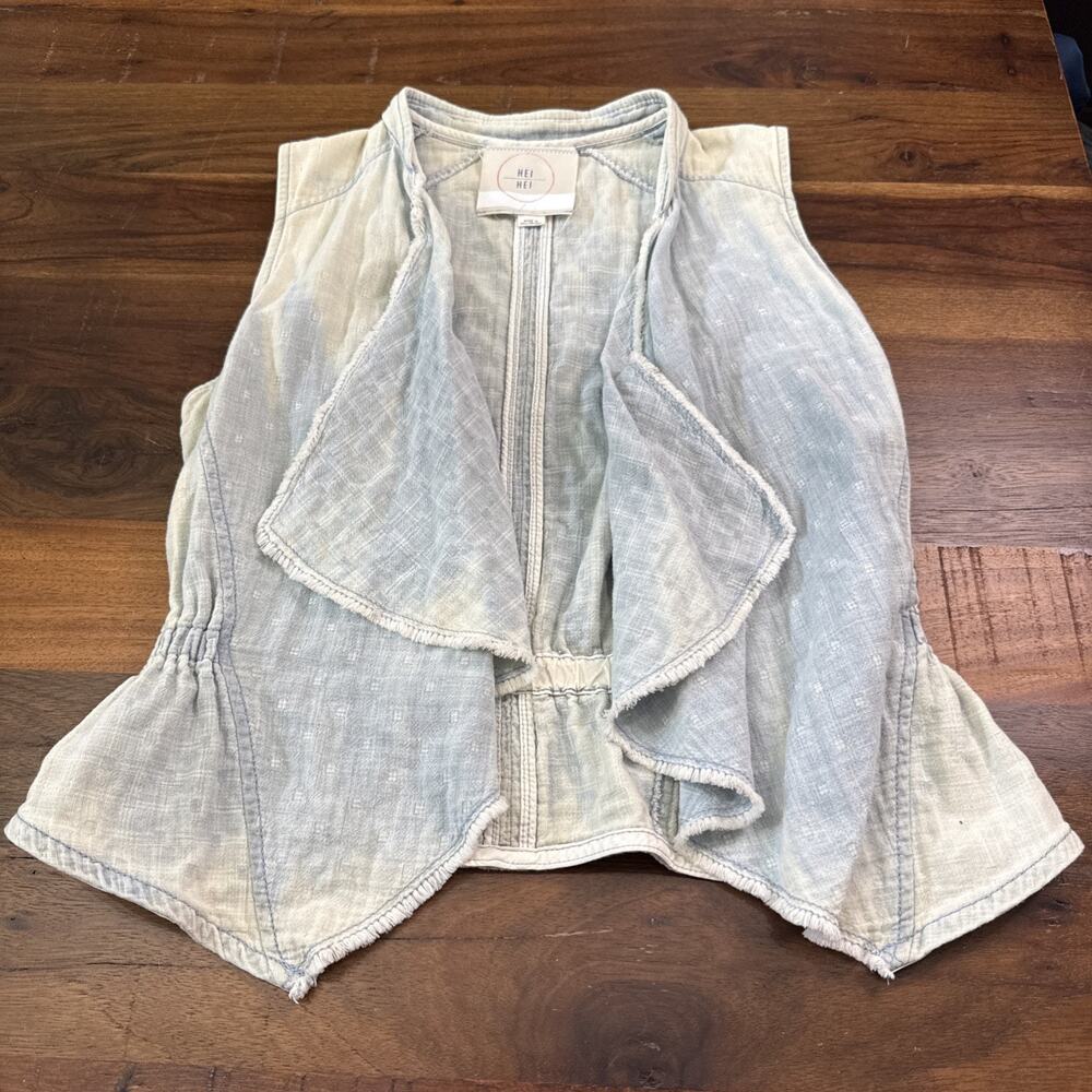 Anthropologie Hei Hei Chambray Vest Small Distressed Draped Front Elastic Back